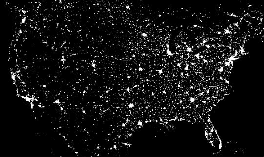 USA at Night, note the lack of light in the West